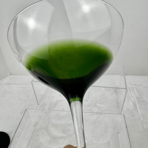 Pier 1 Elemental Green to Clear 7" Martini Cocktail Glass Tall Stem Set 2 MCM - Picture 15 of 15